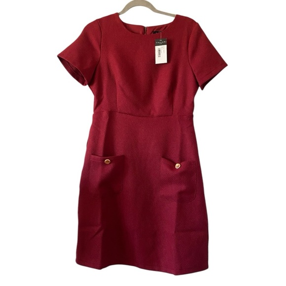 TAHARI ARTHUR S. LEVINE Brick Red Short Sleeve Sheath Pockets Dress - Picture 1 of 7